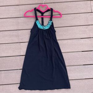 Black Dress with Turquoise Beaded Neckline